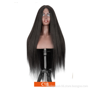 41inches fake scalp lace Yaki Straight Ombre color middle Part Pre plucked Hairline High Temperature Synthetic lace frontal Wig